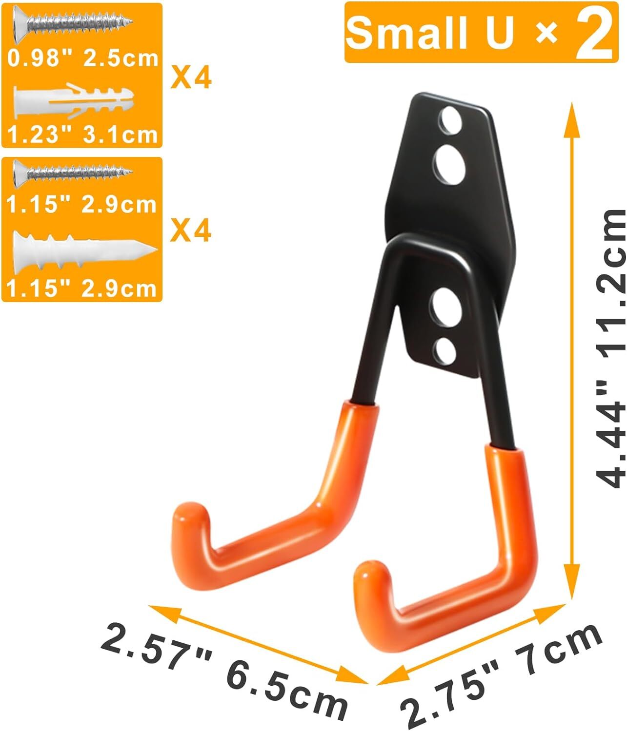KURUI Heavy Duty Garage Hooks for Hanging, 2 Pack 2.8 Inch, Orange