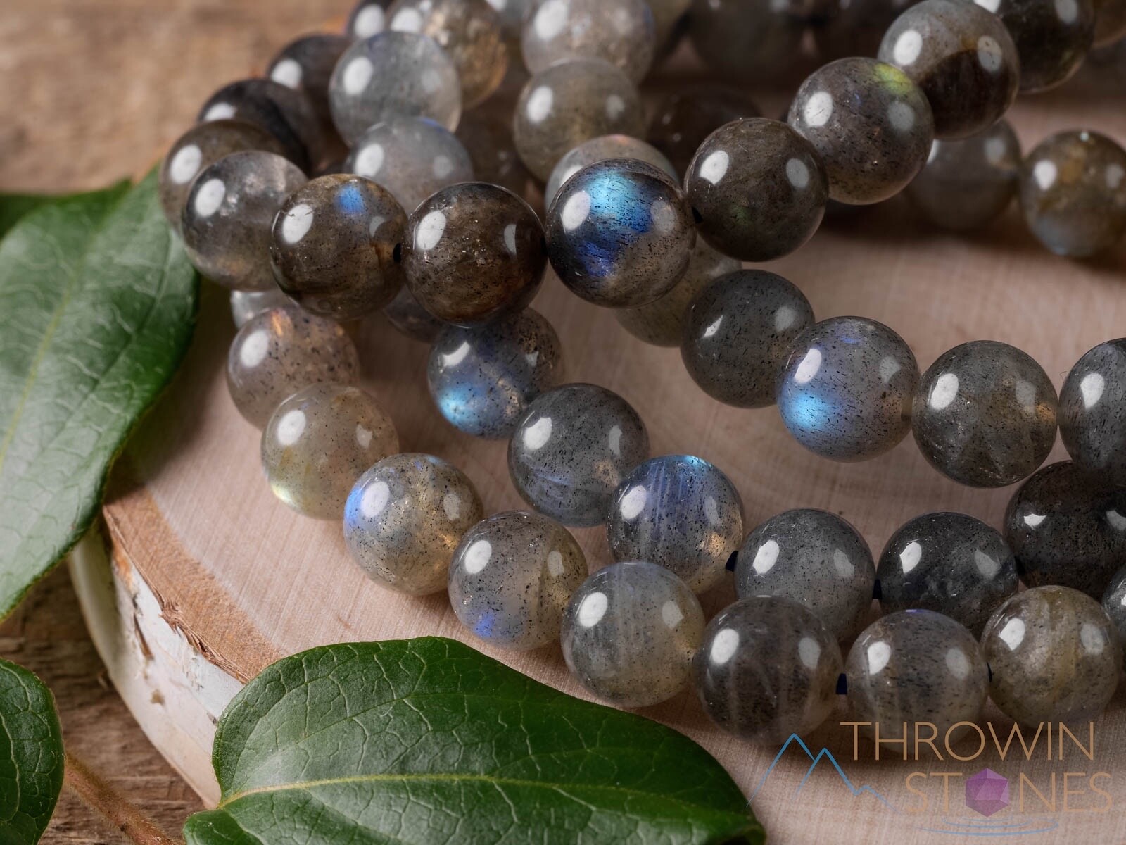 LABRADORITE Crystal Bracelet, Round Beads - Beaded Handmade Jewelry, Gift, E0610