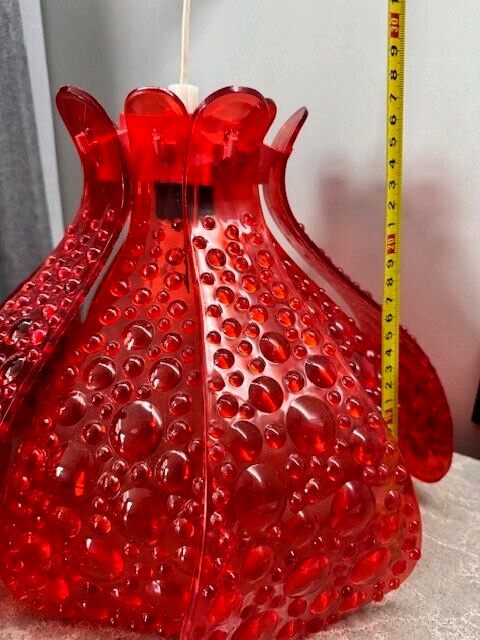Vintage USSR Mid-Century Pendant Ruby Plastic Lamp Soviet Decor