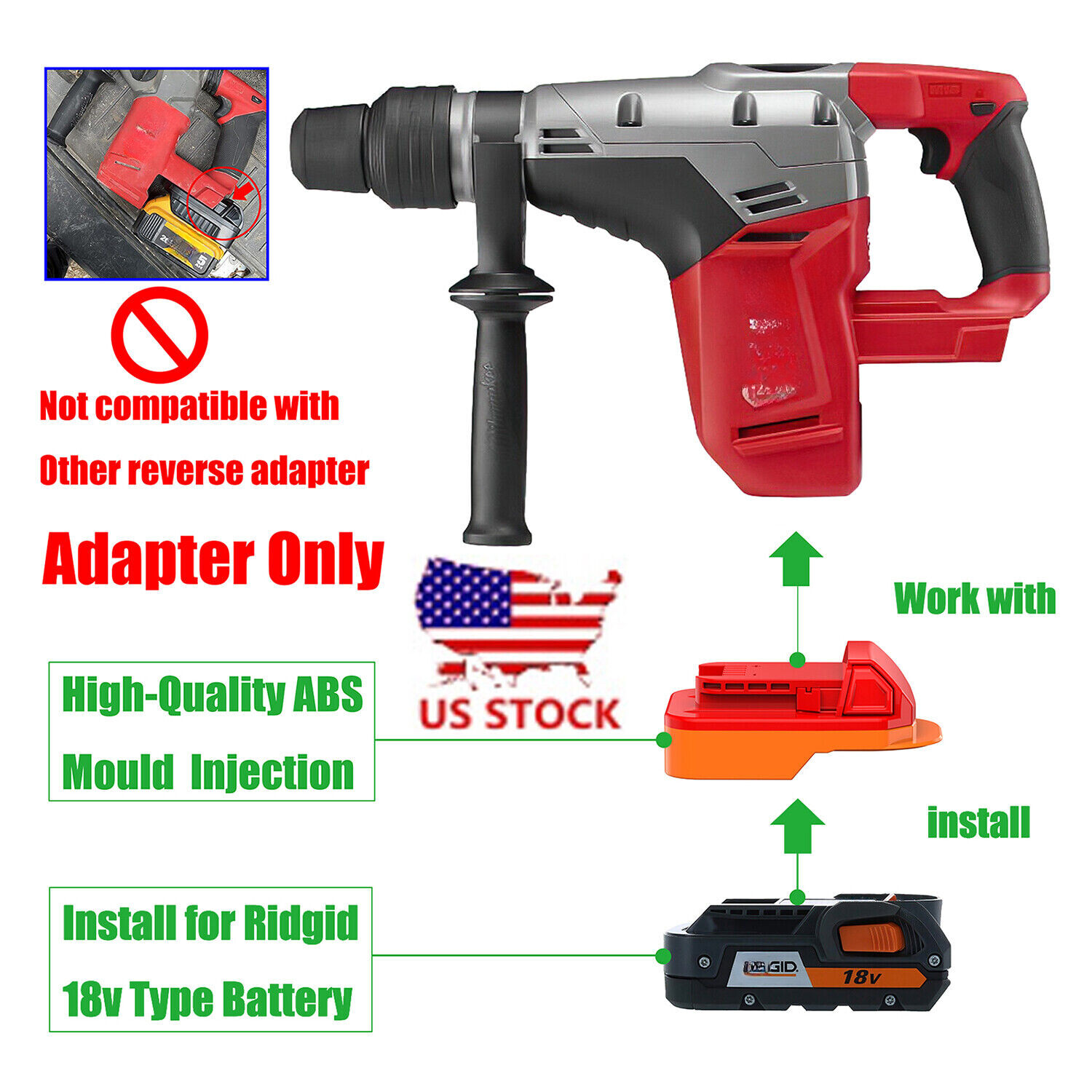 1x Adapter for AEG/Ridgid 18v Li-lon Battery to for Milwaukee M18 Cordless Tools