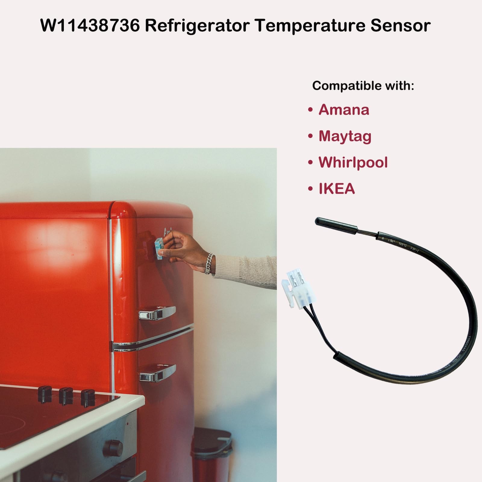 W11438736 Refrigerator Temperature Thermistor Probe Easy to Install