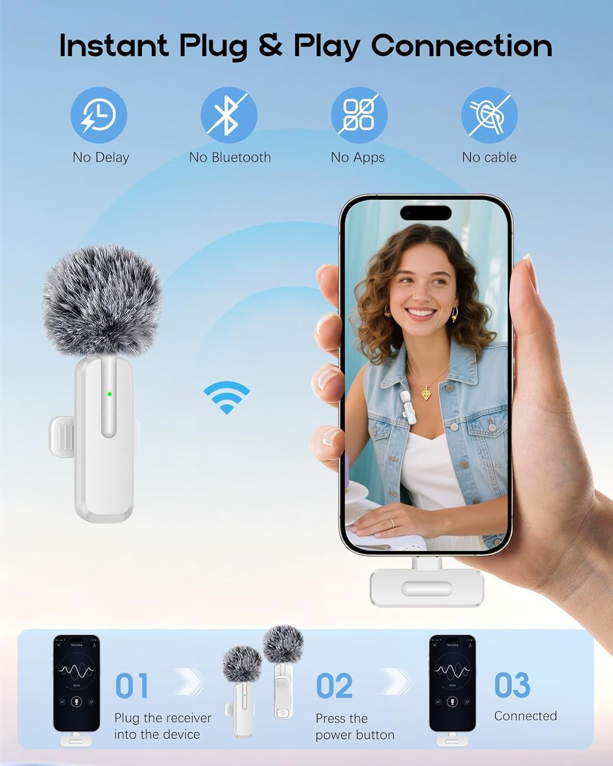 Wireless Mini Microphone Compatible With iPhone -2Pack Lavalier bluetooth Mic