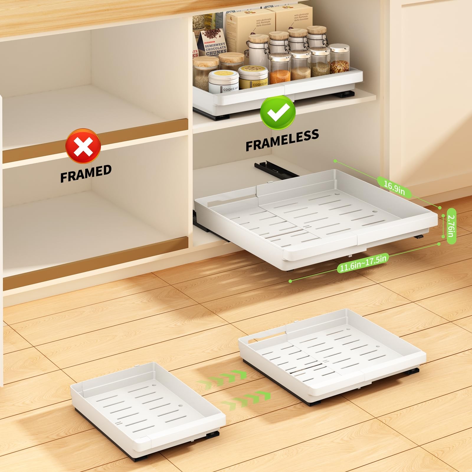 2 Pack Pull Out Cabinet Organizers Expandable, Plastic Slide Out Drawers for ...
