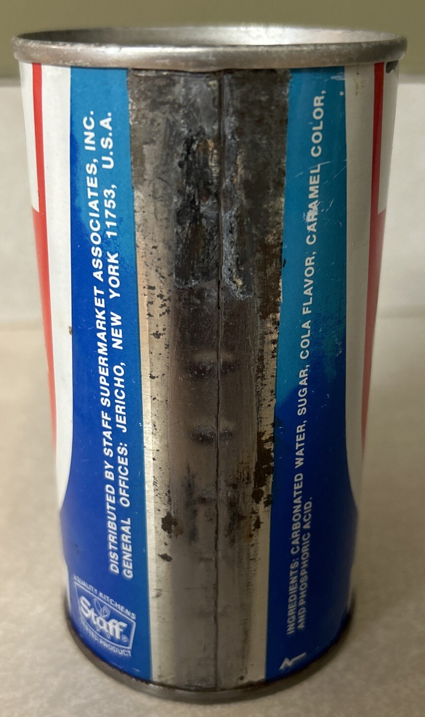 Vintage STAFF Sparkling Cola 12 Oz. Empty Pull Tab Steel Can
