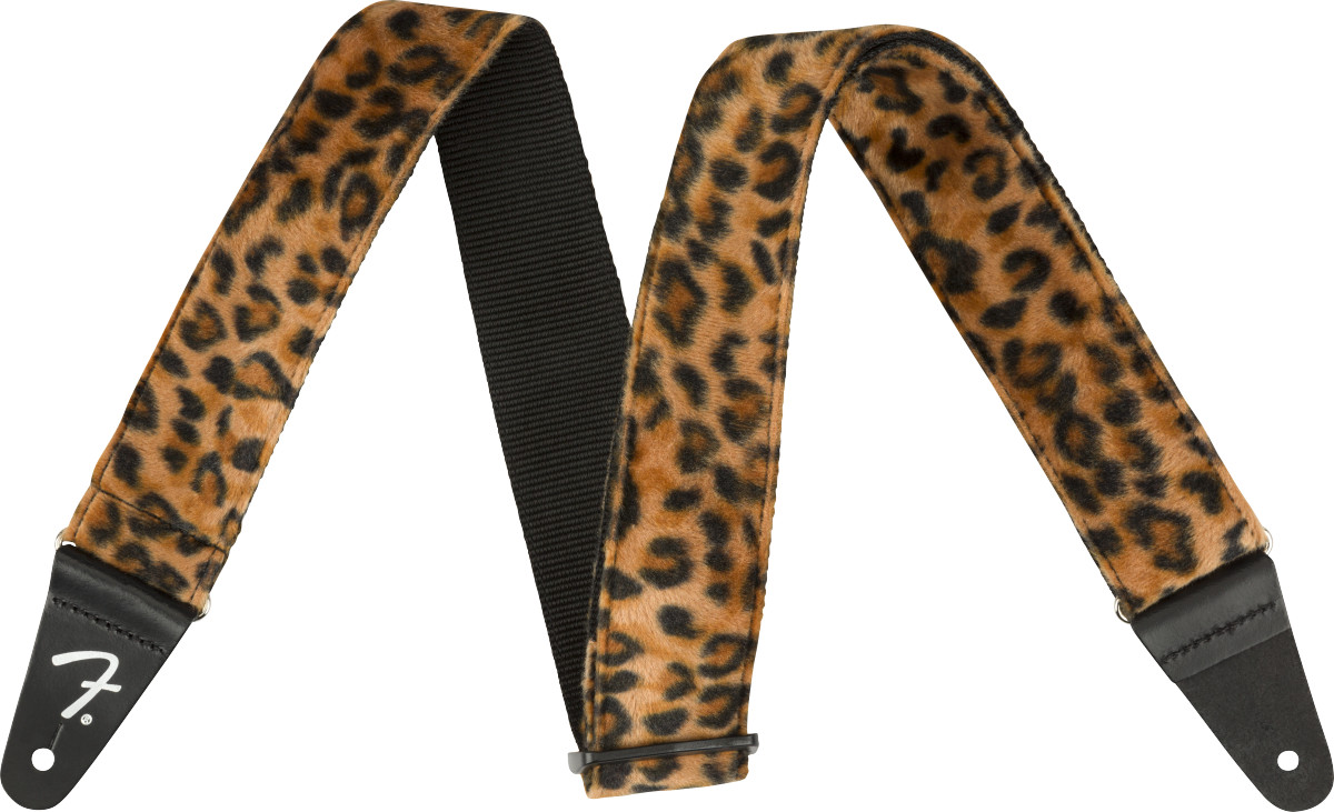 Fender Faux Fur Wild Leopard Print Guitar Strap, Adjustable, 2", 09990601053