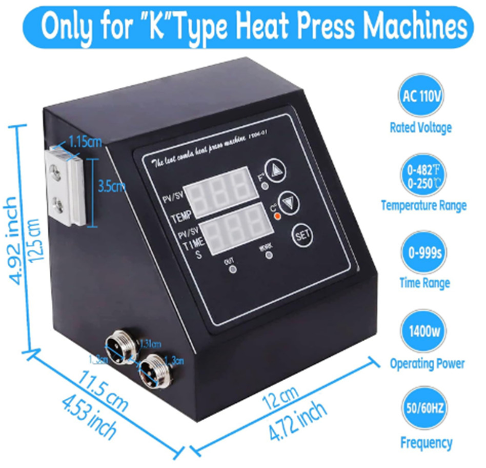 Digital Temperature K Type Dual Display Controller Box for 15x15 Heat Press Mchn