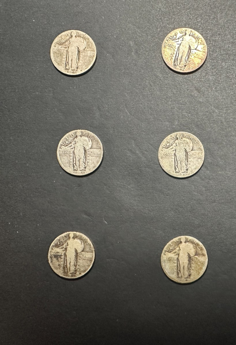 Standing Liberty Silver Quarters – 90% Silver – Lot of 6 coins