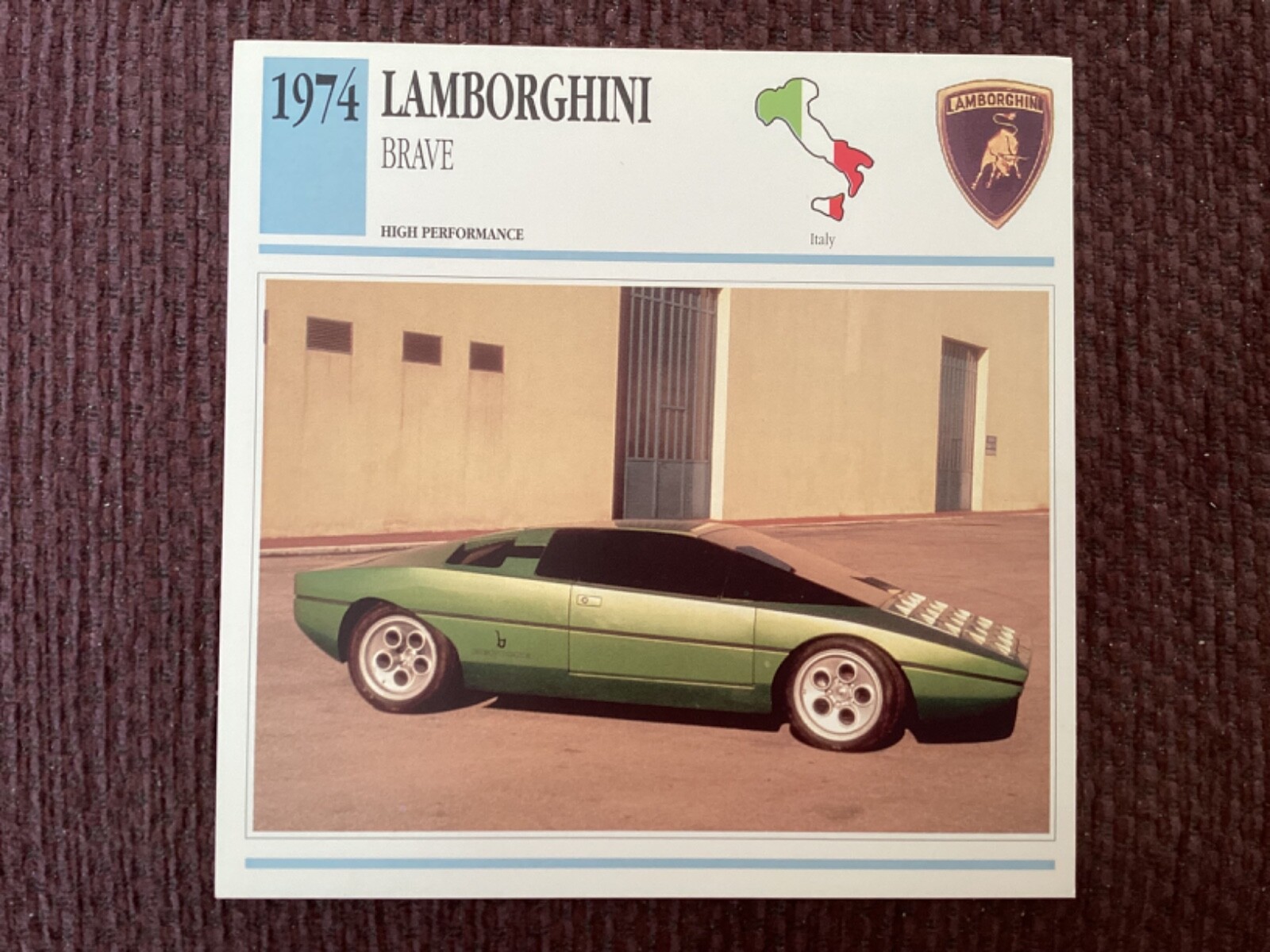 Lamborghini Brave,  1974, High  Performance Car, Italy, Collectors Card