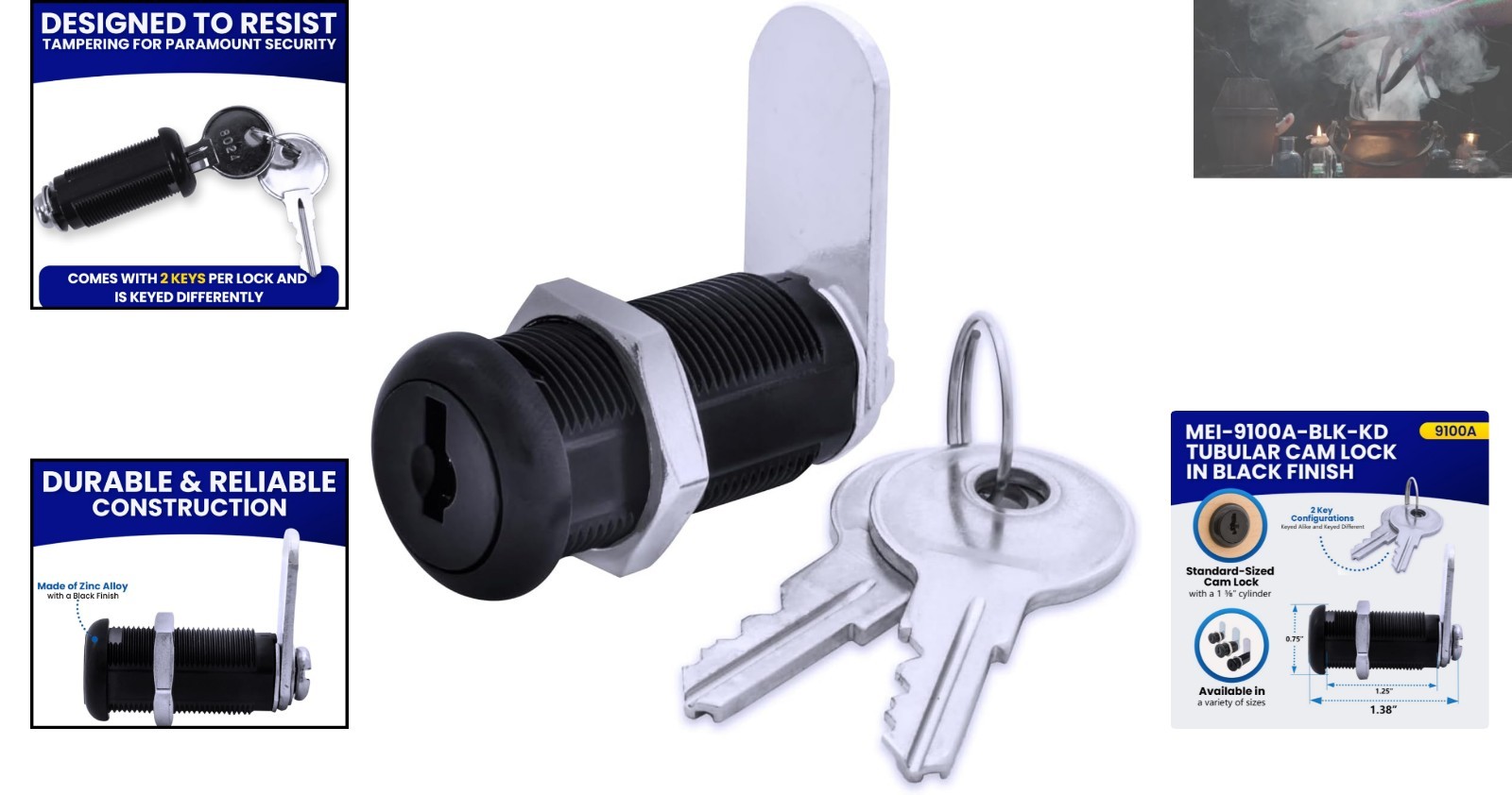 Versatile Black Disc Tumbler Lock - Keyed Different with Childproof Features