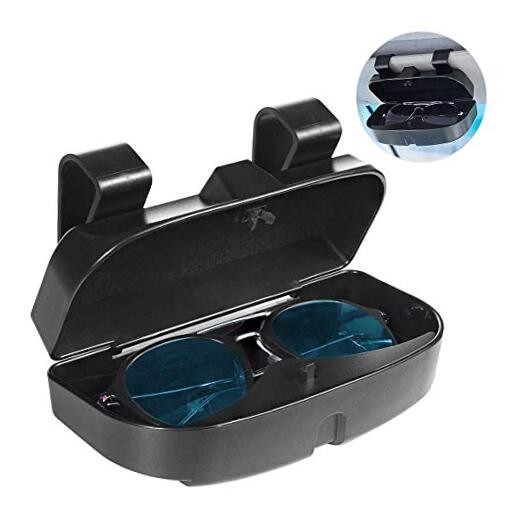 Car Visor Sunglass Case Holder Clip, Eye Glasses Storage Box with Double Card