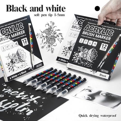 Paint Pen,12Pack Acrylic Paint Marker Ideal for Rock Black