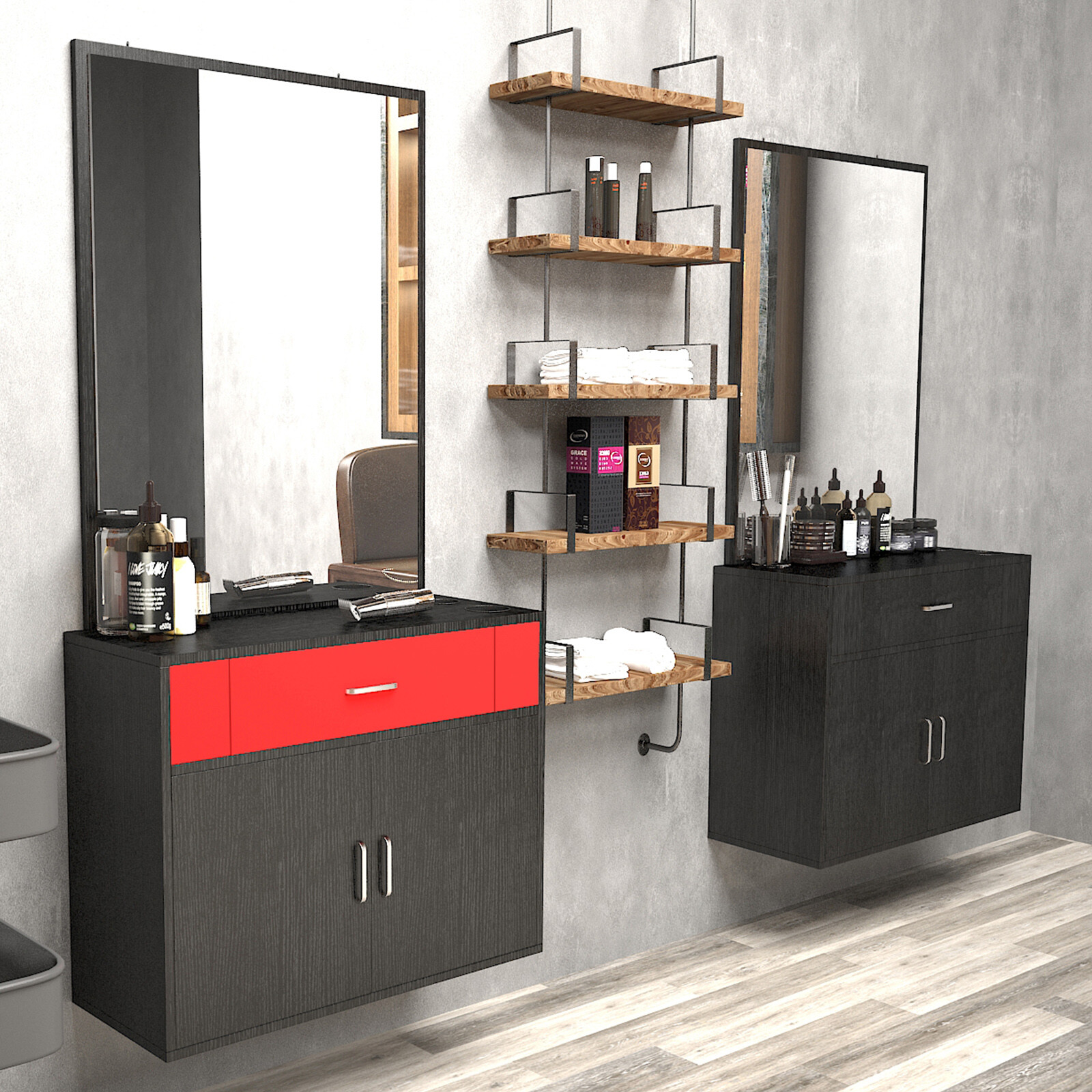 Wall Mounted Barber Salon Station w/Mirror Hairdressing Styling Beauty Equipment