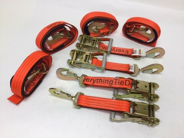 4 Race Car Trailer Tie Down Hauler Ratchet Straps Wrecker Hot Rod Muscle 2" X 8'