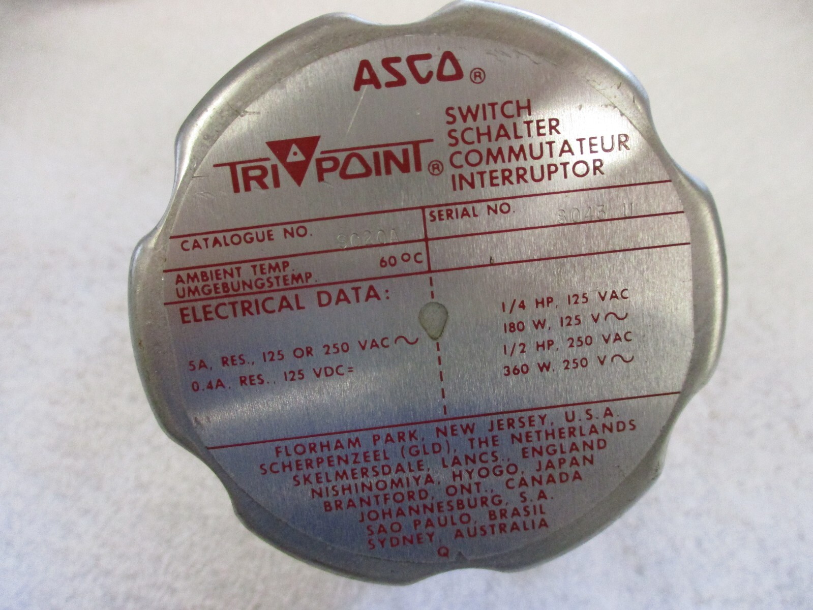 NEW ASCO TRI POINT Pressure Switch TD20A11 SC20A