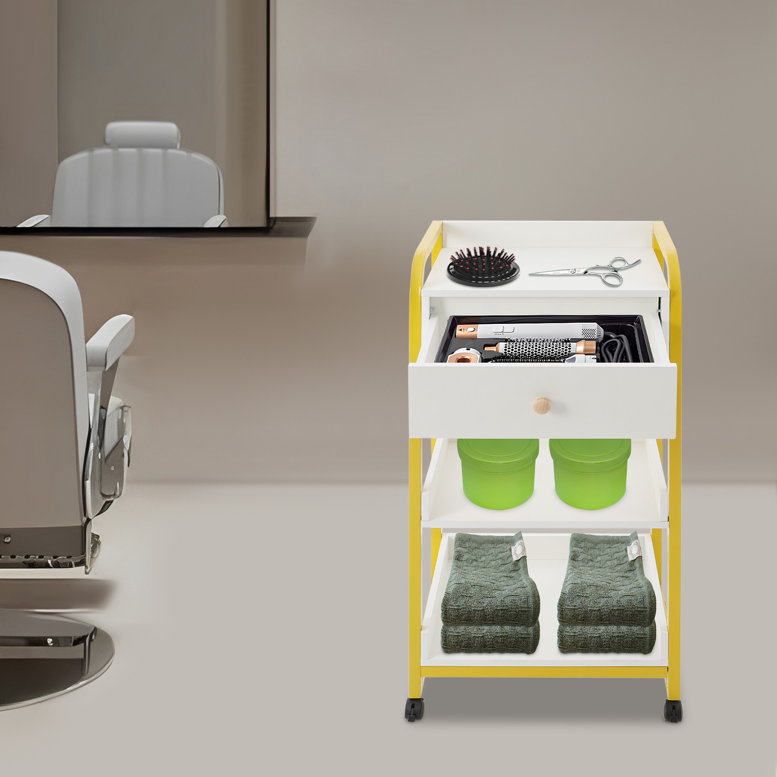 Salon Spa Barber Serving Trolley Rolling Tools Storage Cart With Shelf & Drawer