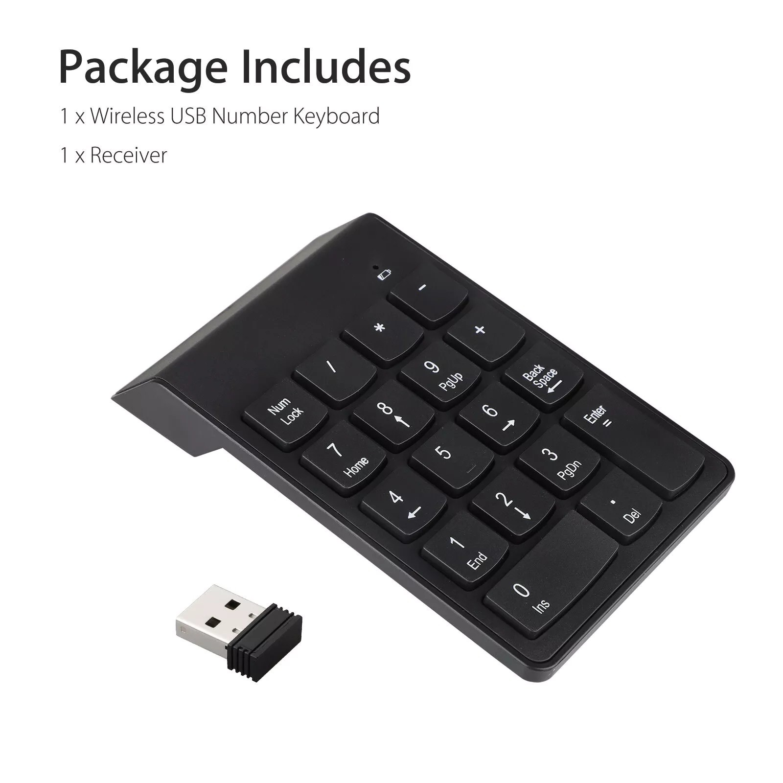 18-Key Wireless Number Keyboard W/2.4G USB Receiver 33ft Range Ergonomic Design