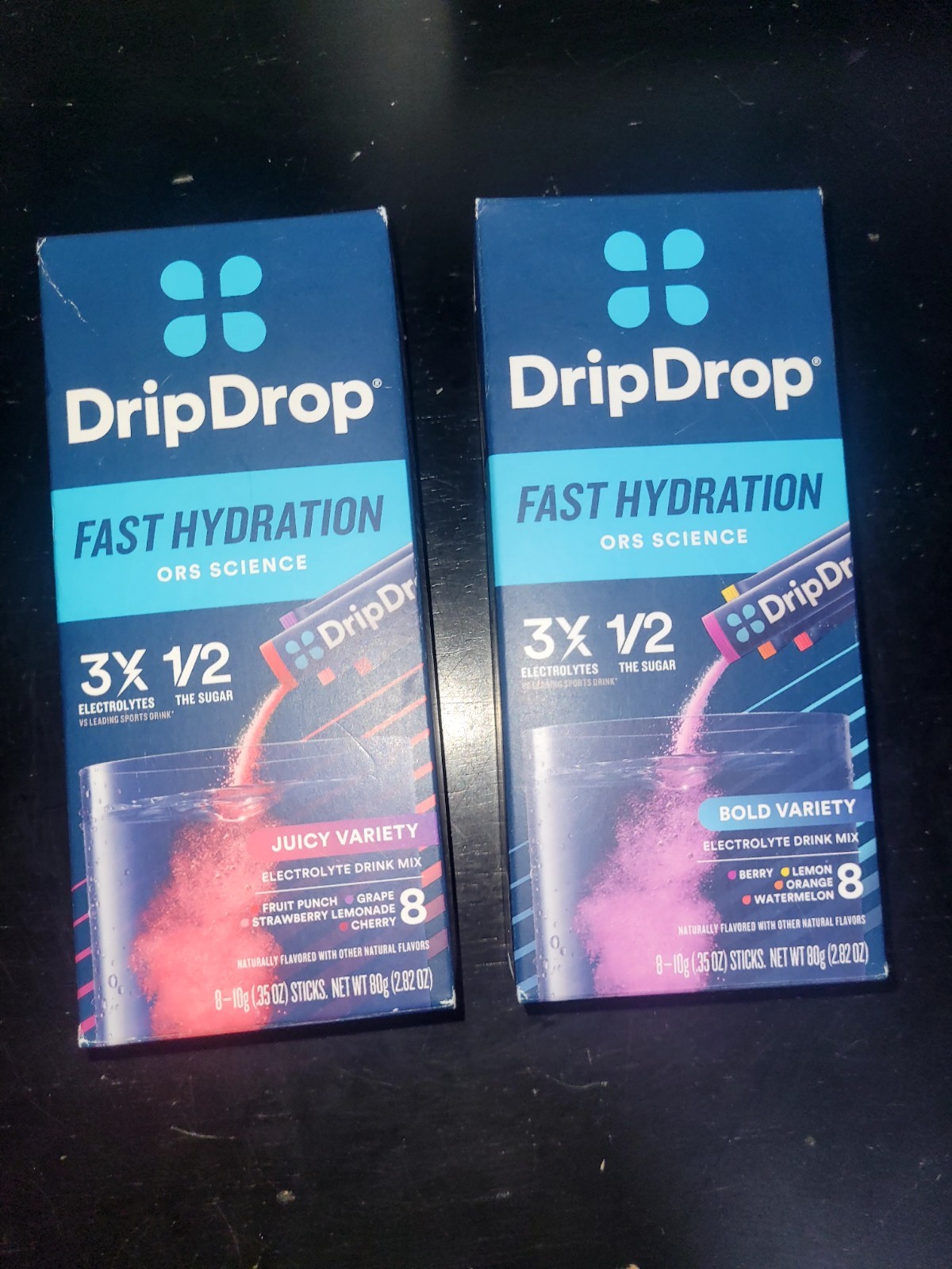 Drip Drop Dehydration Relief w/ 3x Electrolytes - 2 Boxes, 5 Flavors, 16 Sticks