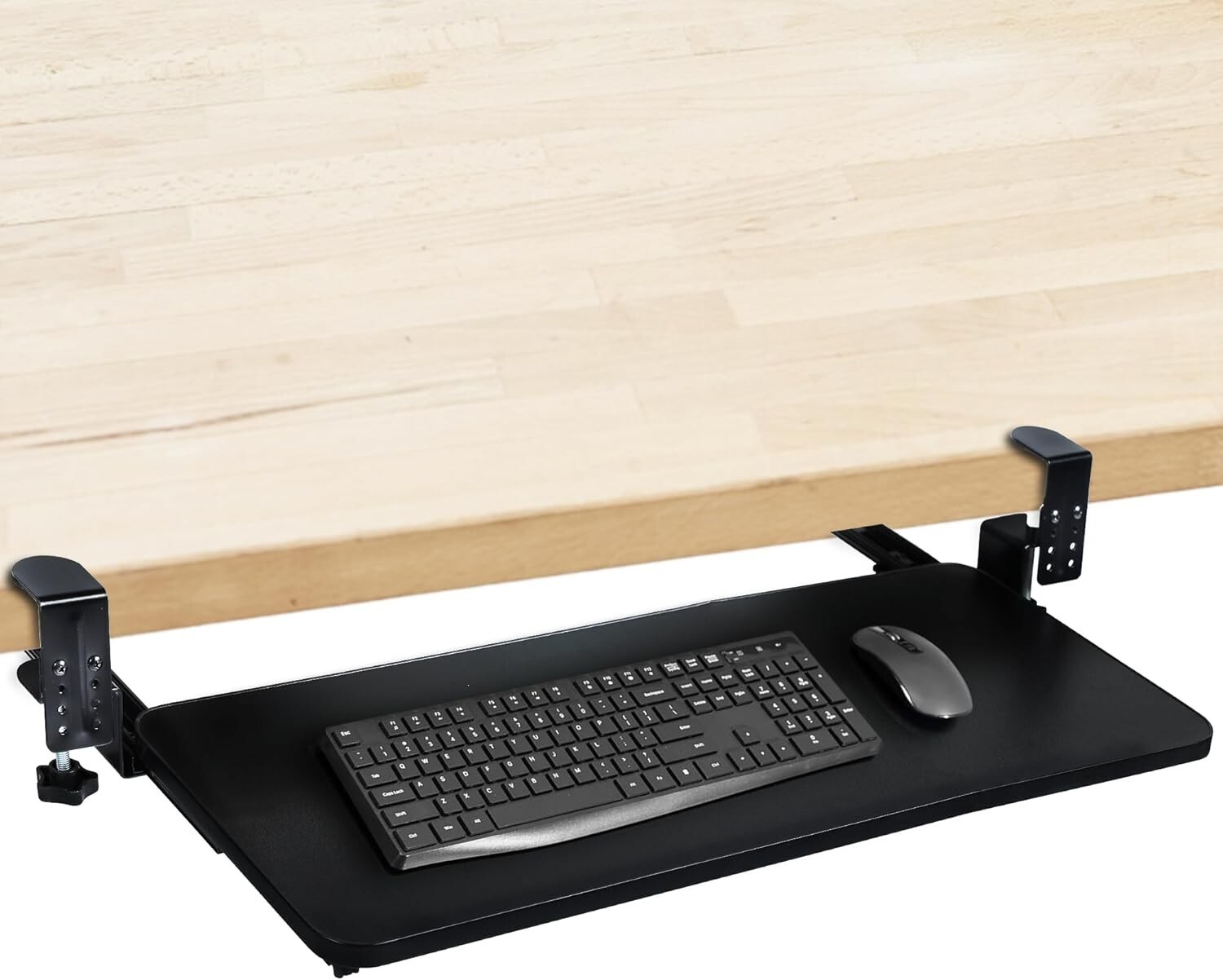 Keyboard Tray Under Desk, Pull Out Keyboard & Mouse Tray with C Clam