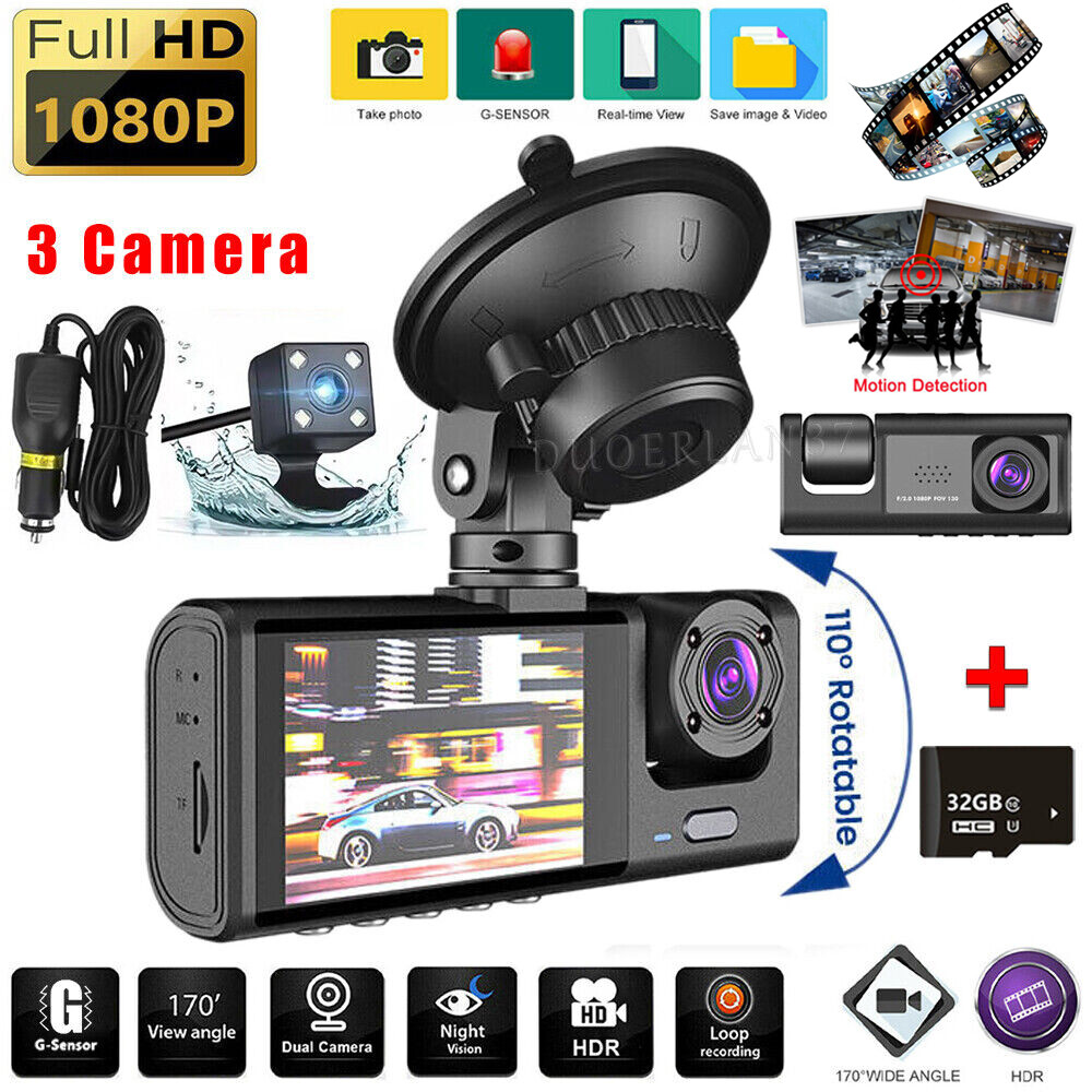 Camara De Seguridad Para Carro Auto 3 lenses Delantero/Trasero/Interior Dash Cam