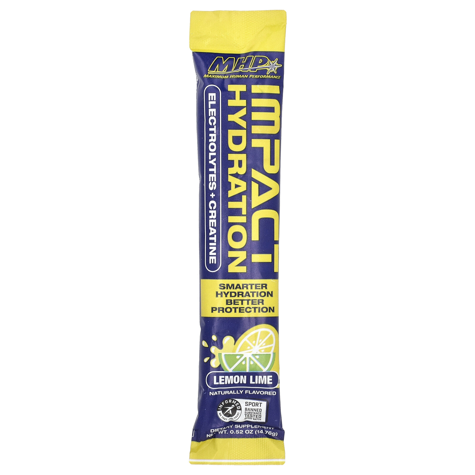 Impact Hydration, Electrolytes + Creatine, Lemon Lime , 14 Stick Packs, 0.52 oz