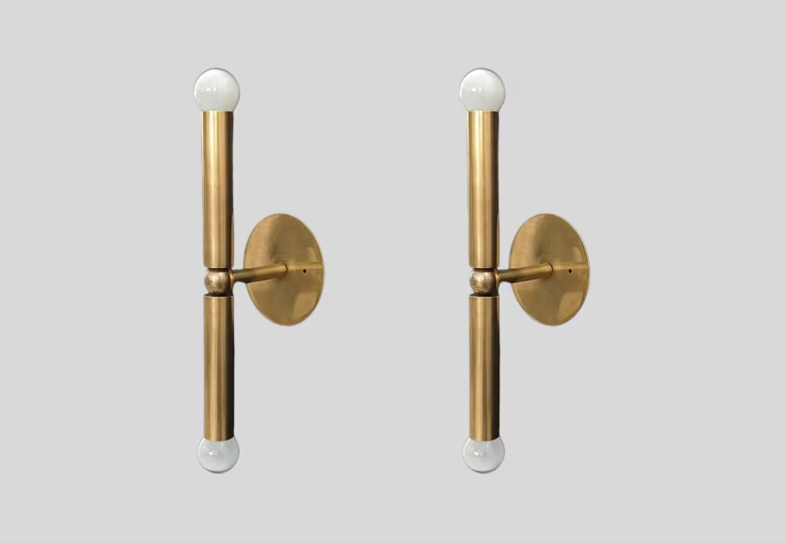 Pair Mid Century Cylindrical Shape Brass Italian Bedroom Stilnovo Wall Sconce