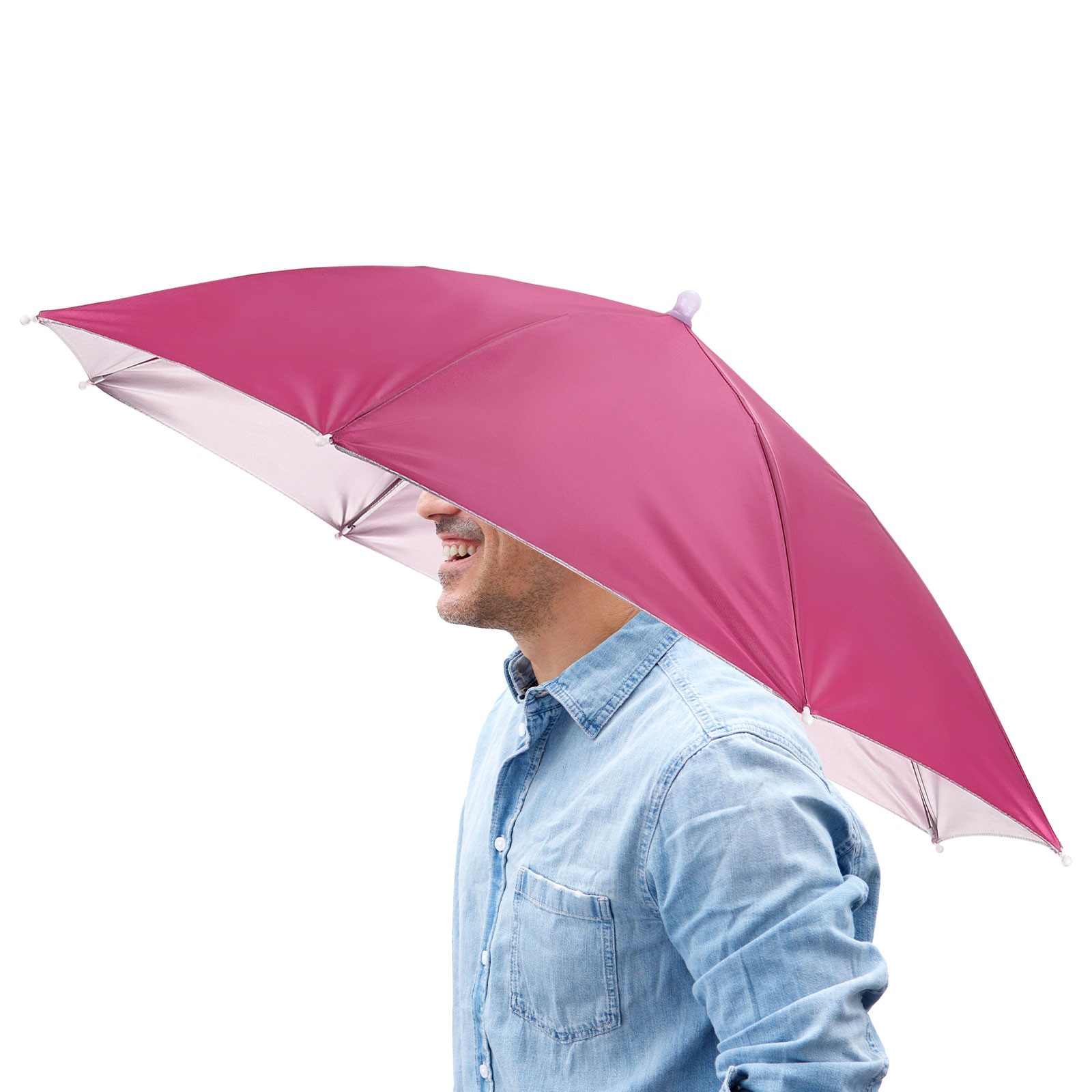 1 Pcs 26" Headband Umbrella Hat Hands Free Umbrella Cap for Outdoor [Rose Red]