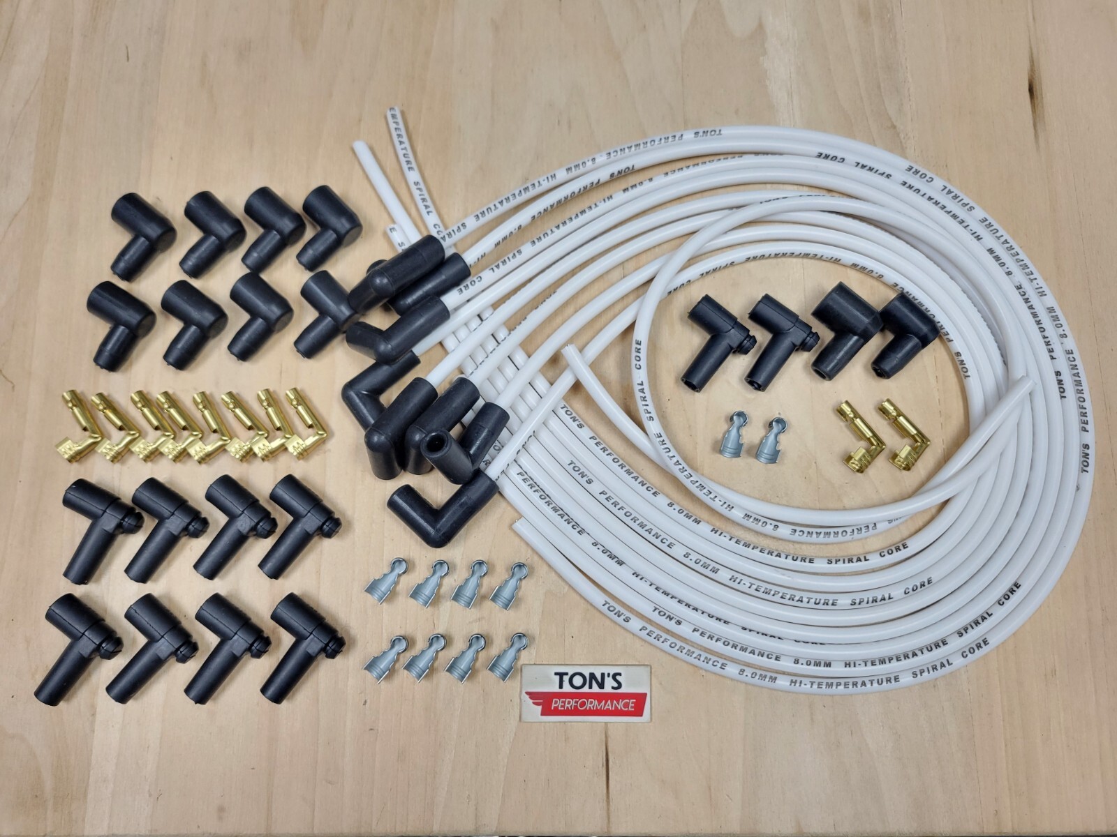 Ton's 8mm 90* Universal White Silicone Spark Plug Wire Kit Wires 8 cylinder V8