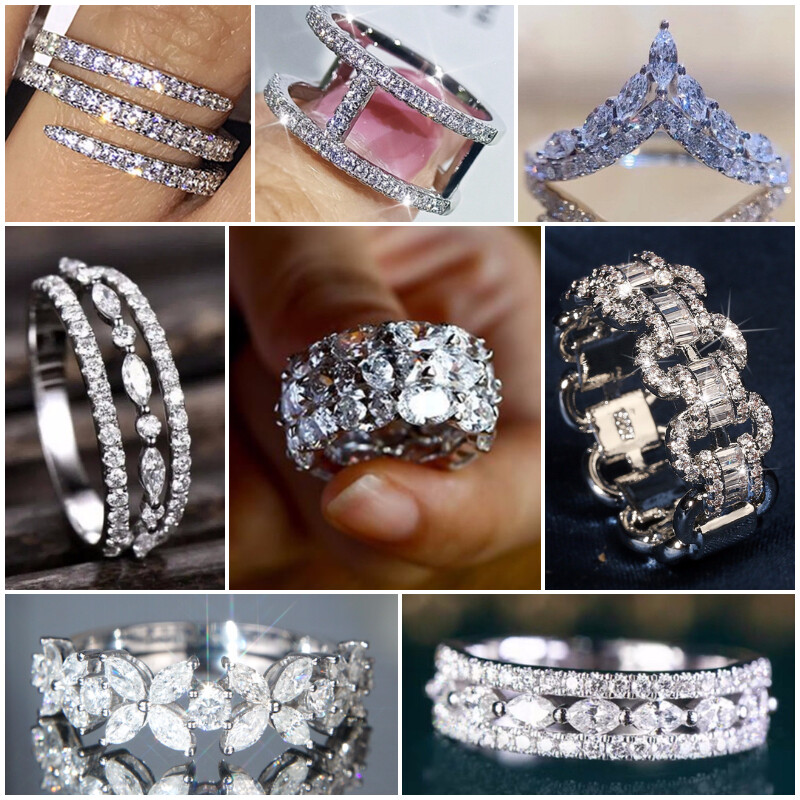 925 Silver Filled Party Ring Women Fashion Cubic Zircon Jewelry Sz 6-10