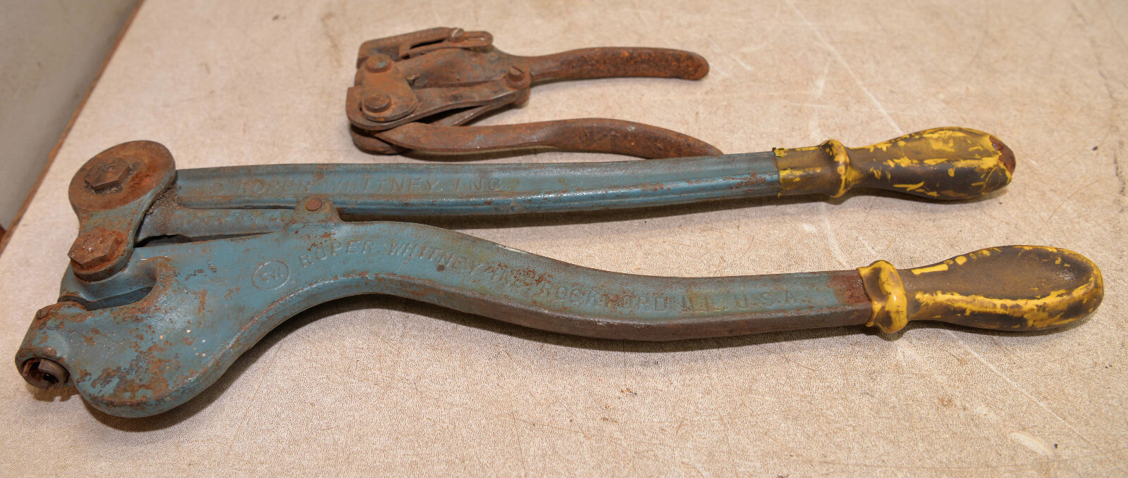 2 Roper Whitney hand punch large & small blacksmith tinsmith tool lot vintage