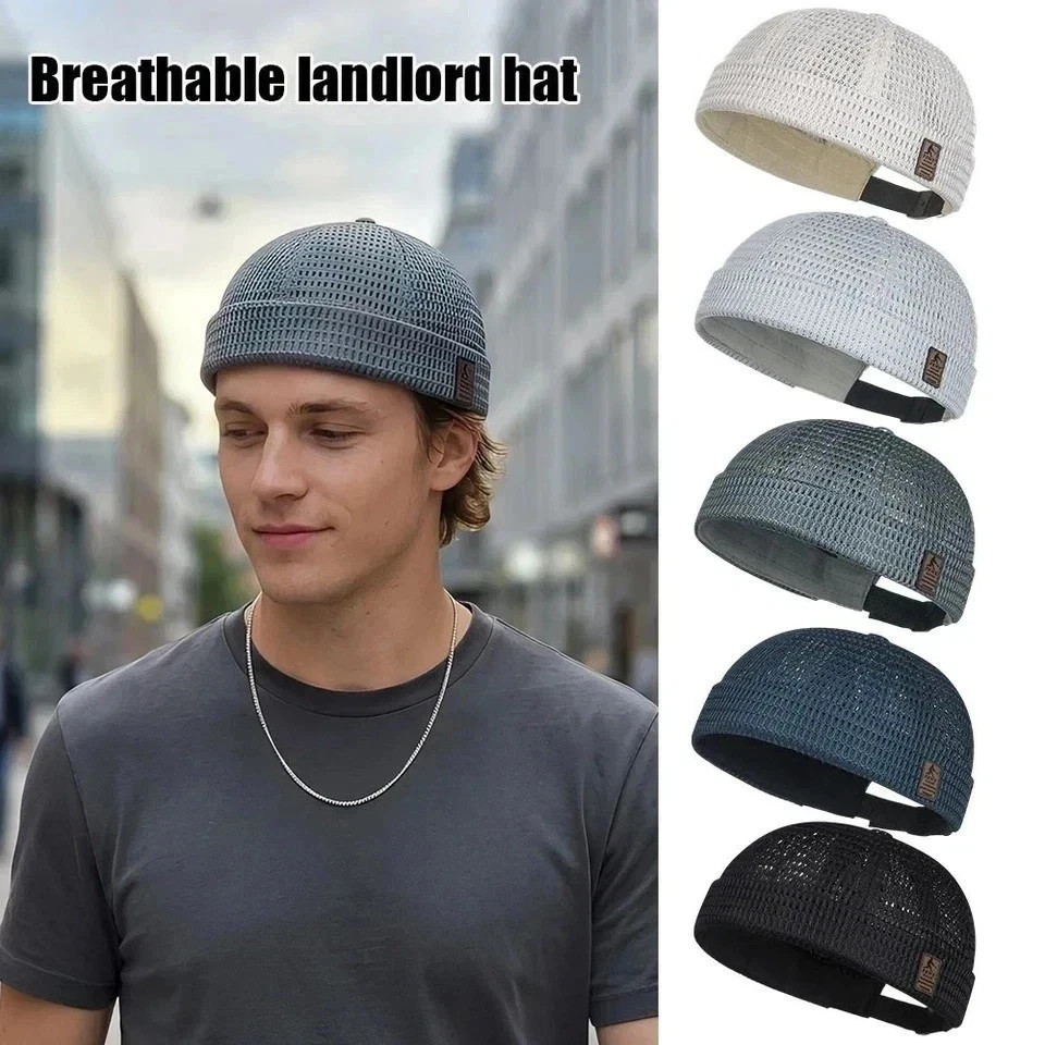 men Breathable Quick Dry Mesh Skullcap Hat Summer Brimless Adjustable Sun Cap