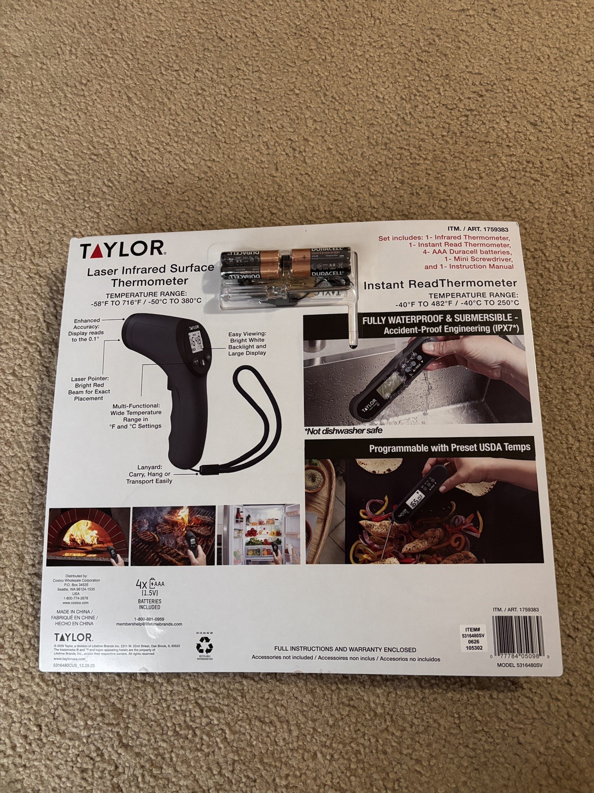 Taylor 2-Piece Digital Thermometer Bundle -Instant Read & Laser Infrared Surface
