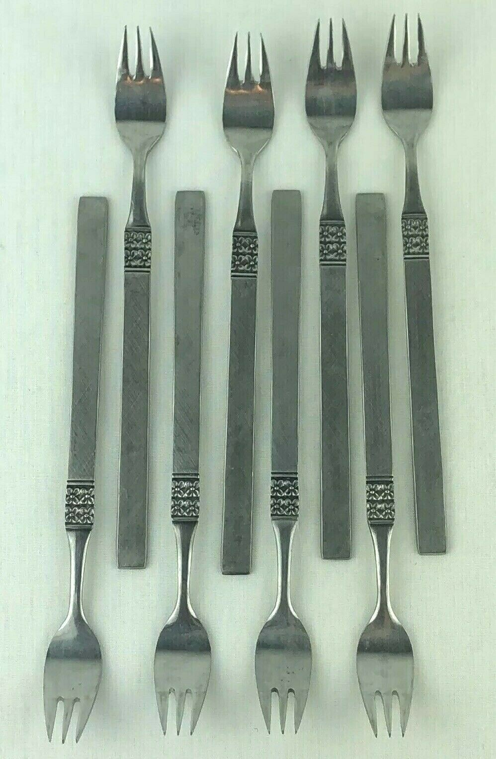 Northland Oneida Danish Fling Pattern Cocktail Seafood Forks Japan Set of 8