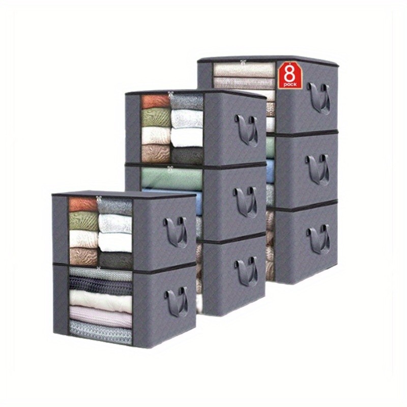 8Pcs 90L Fabric Storage Bins Clear Window Collapsible Organizer Boxes for Closet