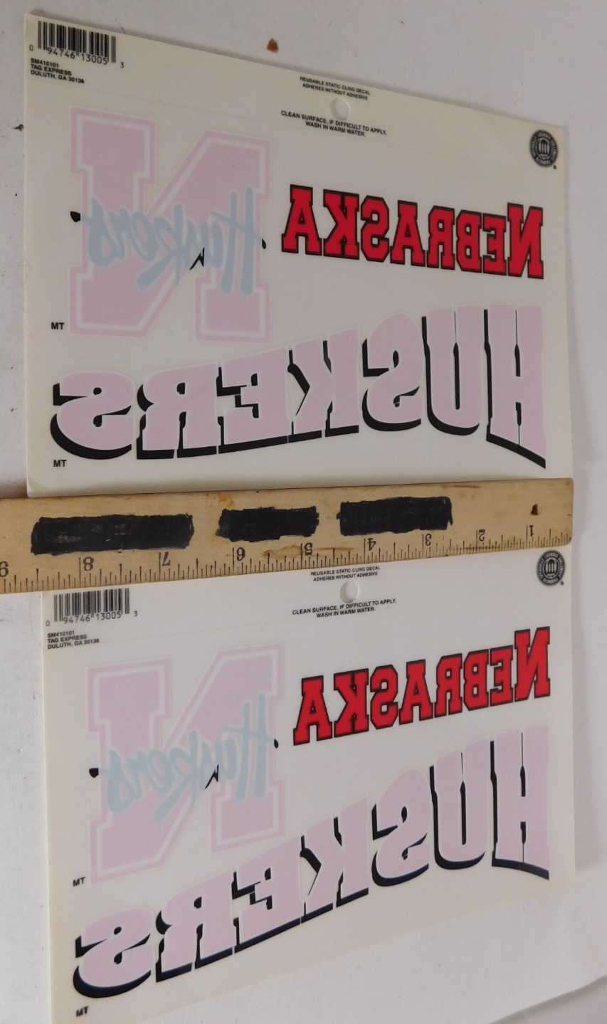 Nebraska Huskers NCAA Reverse Cling Stickers 2pc lot NOS