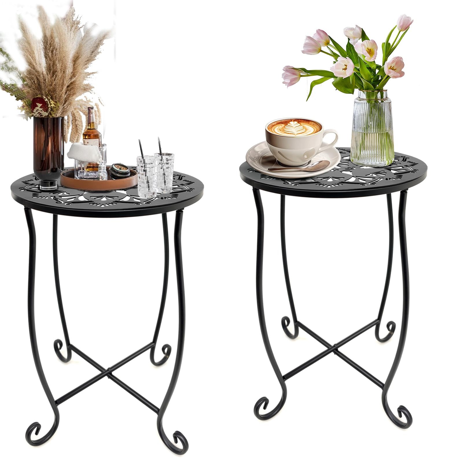Fashion&cool Outdoor Side Tables for Small Space, 2 Pack Patio Side Table, We...