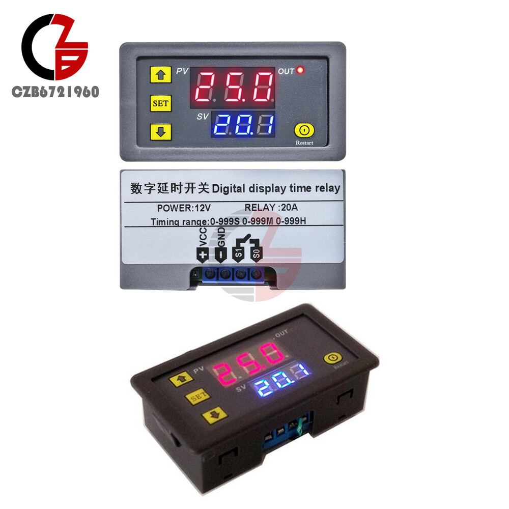 DC 12V/AC 110-220V LED Dual Display Cycle Timing Delay Relay Module 0-999 Hours