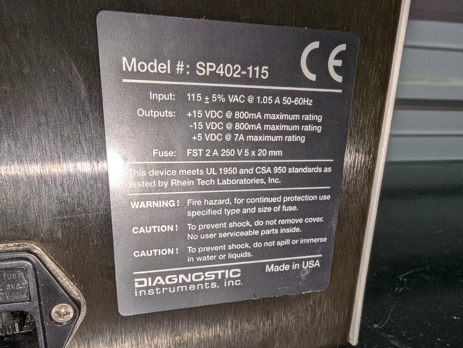 Diagnostic Instruments SP402-115 SPOT Imaging Solutions RT Power Supply