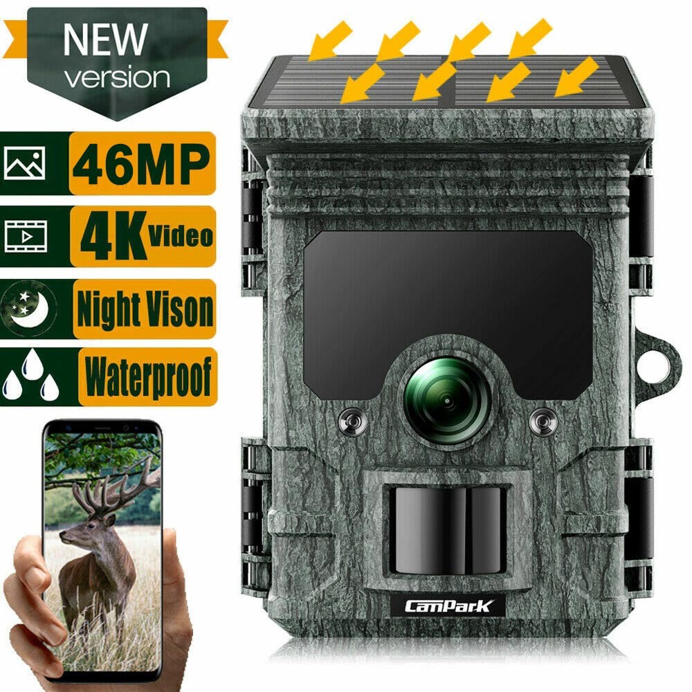 Solar WiFi Trail Camera 4K 85MP Bluetooth Wildlife Hunting Game Cam Night Vision