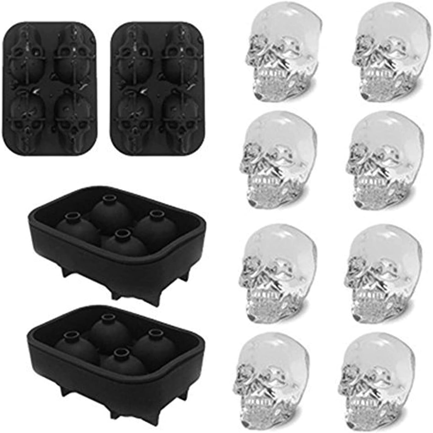 2 Pack Silicone 3D Skull ICE Cube Tray Maker Mold Whiskey Cocktail