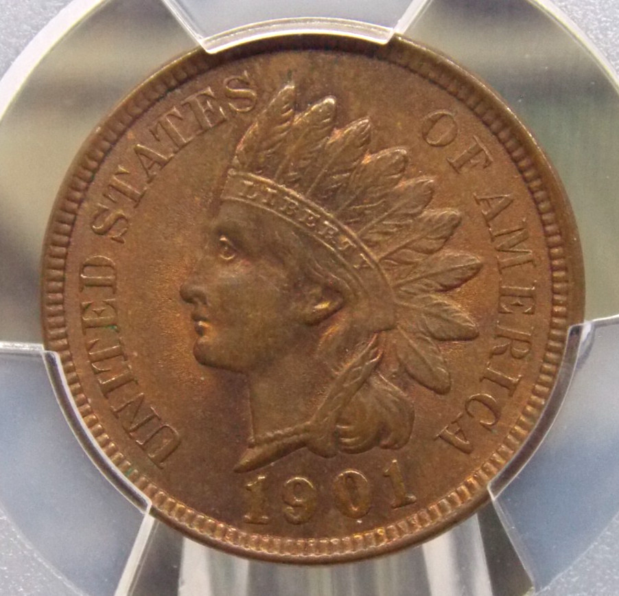 1901 Indian Head Cent Penny 1c PCGS MS63 RB #809 Red Brown BU Unc ECC&C, Inc.