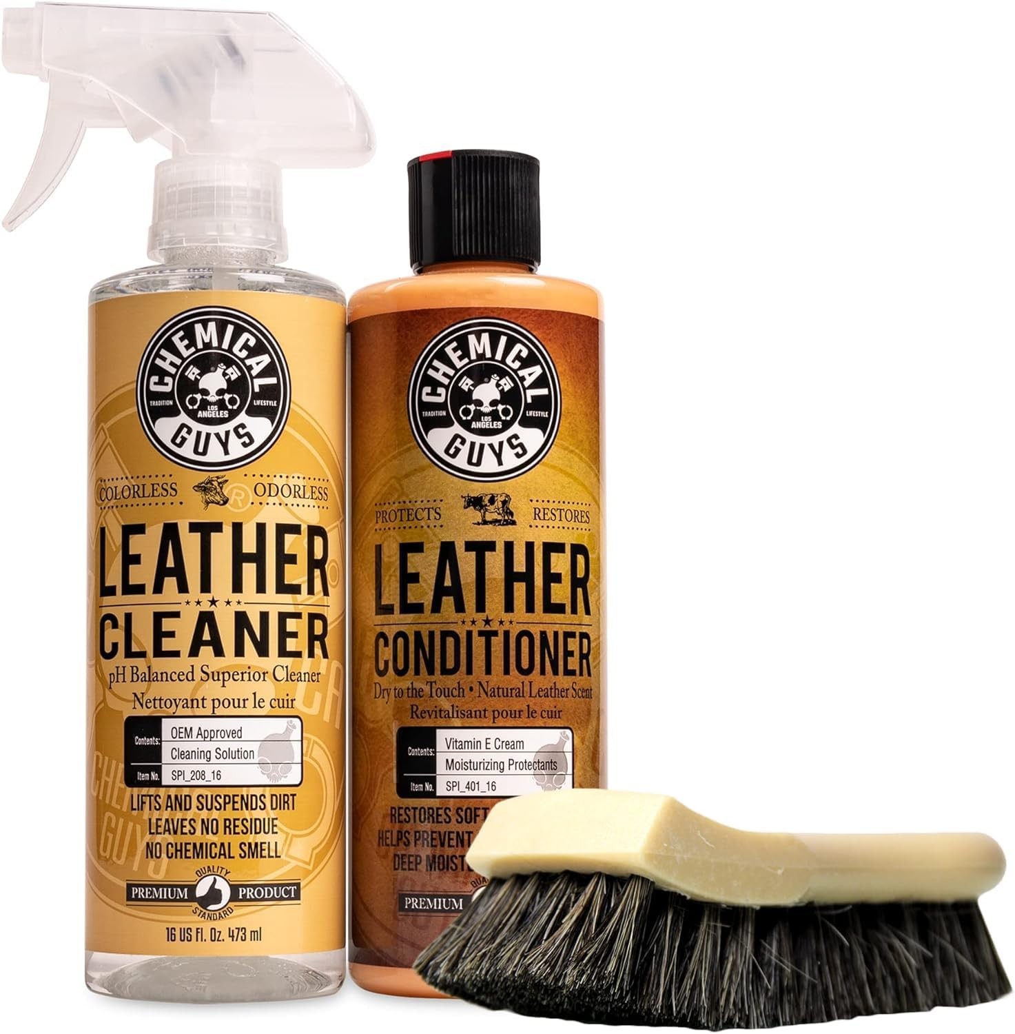 Chemical Guys - Leather Cleaner & Conditioner W/Leather Cleaning Brush (3 Items)