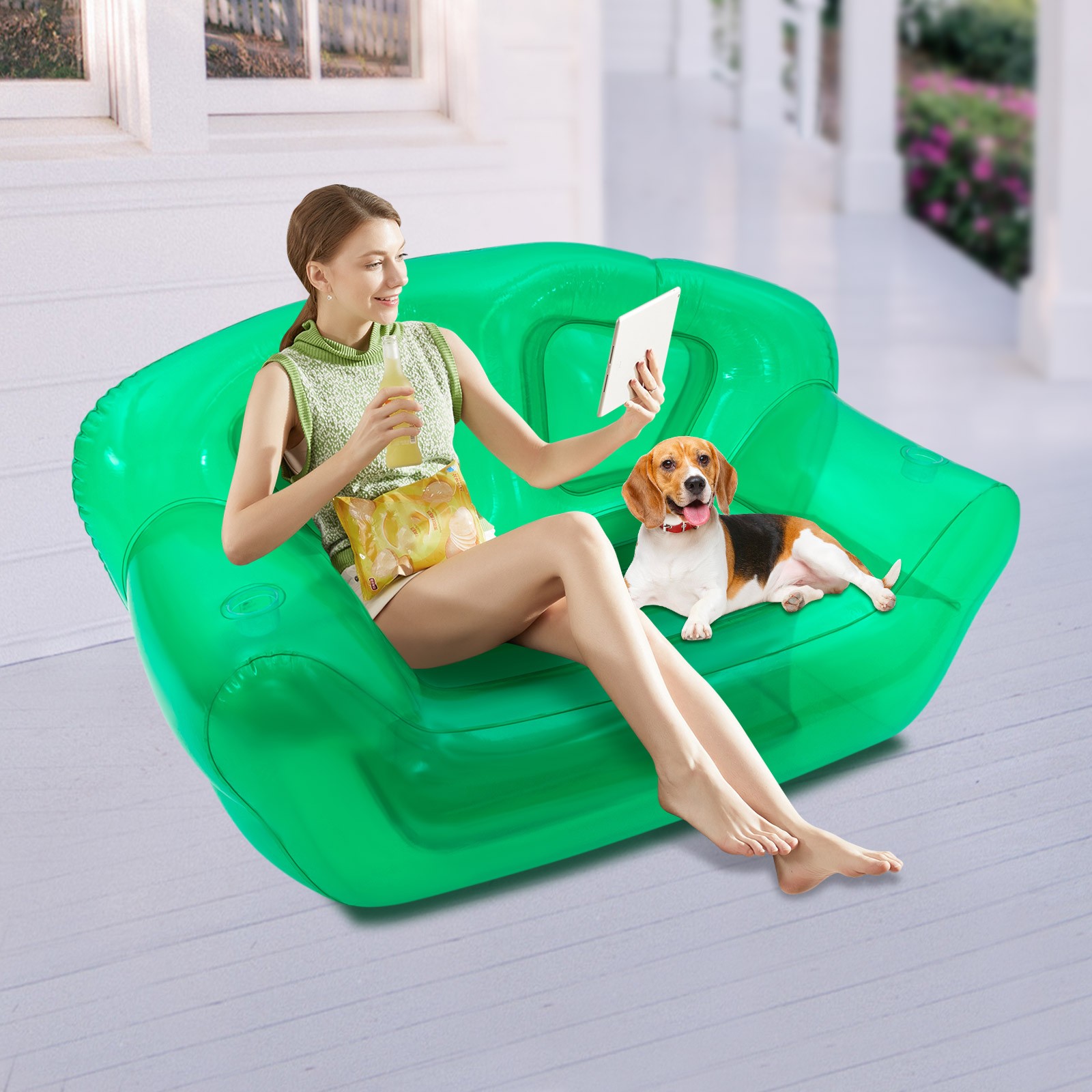 Portable Inflatable Sofa Double Person Couch Patio Yard Camping Inflatable Sofa