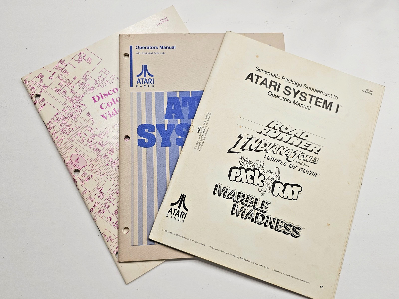 ORIGINAL ATARI SYSTEM 1 ARCADE GAME OPERATORS MANUAL, SCHEMATIC PACKAGE AND MORE