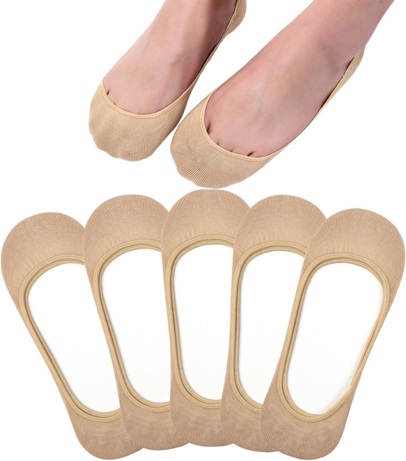 Toes Home No Show Socks Womens, Ultra Low Cut Liners Non Slip Footies for Flats