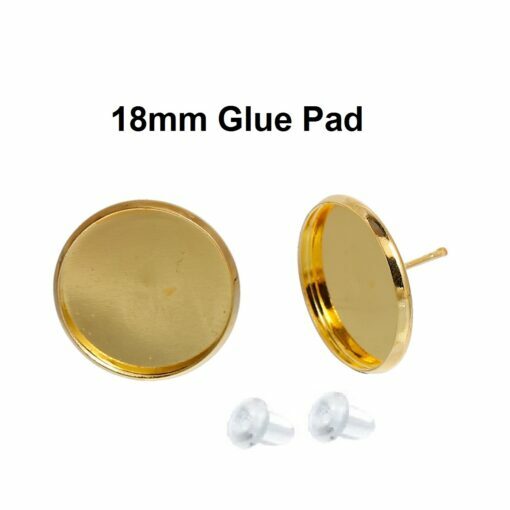 10 pcs. Gold Plated Earring Posts Studs Settings Bezels Cabochons Tacks- 18mm