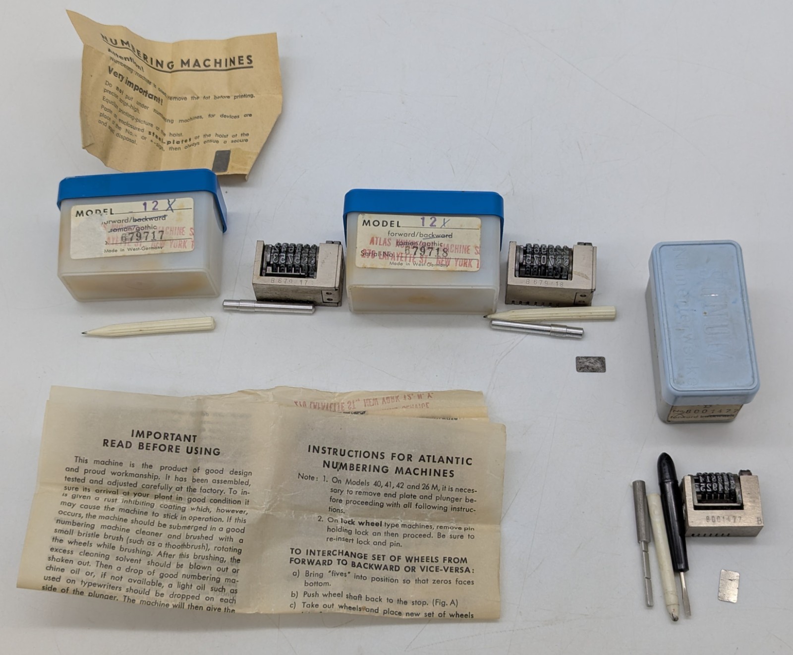 3 Numbering Machines Atlantic Sunum Letterpress 12X Roman Gothic N80A