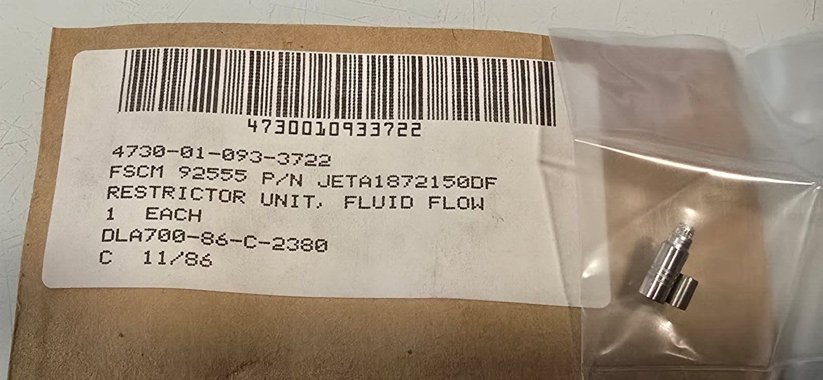 THE LEE CO RESTRICTOR UNIT JETA1872150D 4730-01-093-3722