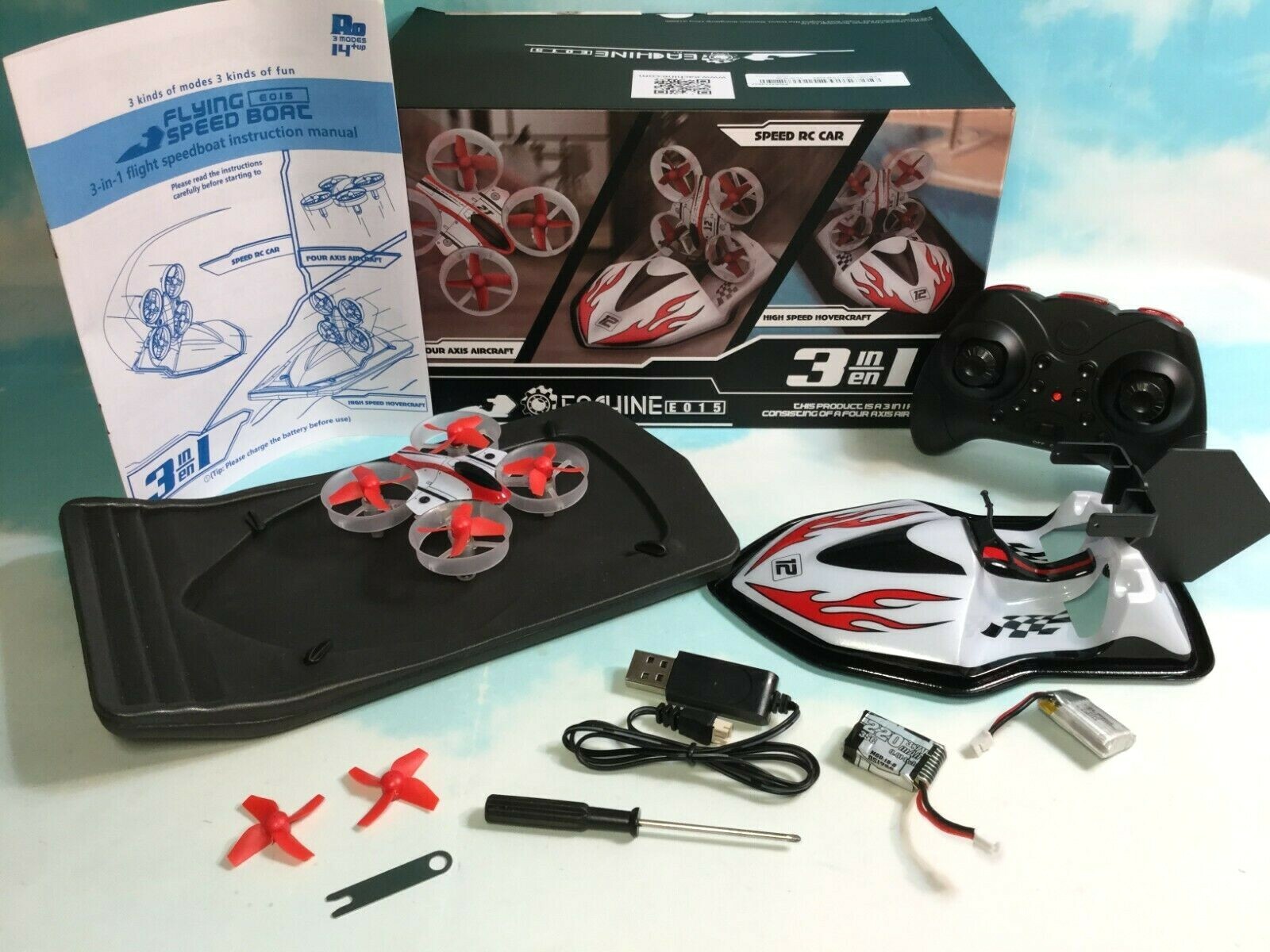 Eachine E015 3 in 1 Quadcopter Hovercraft Boat Altitude Hold Headless Mode Red