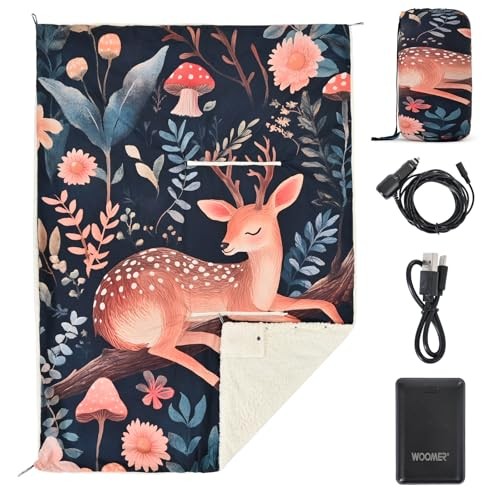 Heated Blanket Battery Operated 50x70 Inches, 15000mAh Cordless Electric Deer