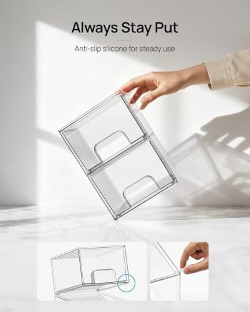 4 Pack Small Clear Stackable Storage Drawers,Acrylic Bathroom 4pack-Clear